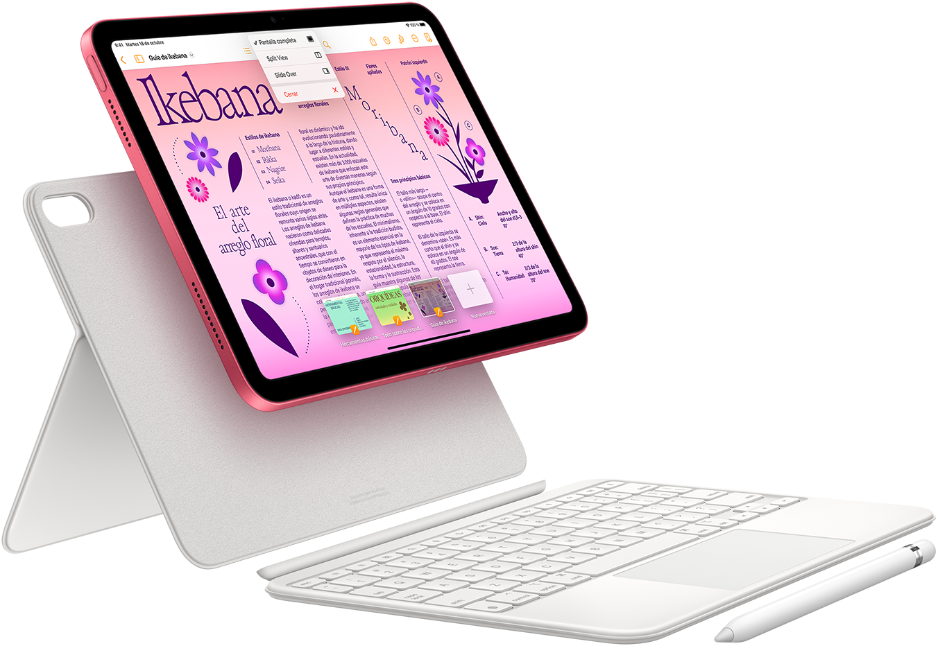 Vista de un iPad, un Magic Keyboard Folio y un Apple Pencil.