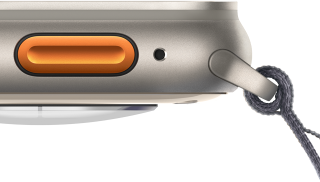 Apple Watch Ultra 2 con el botón Acción naranja y la robusta caja de titanio